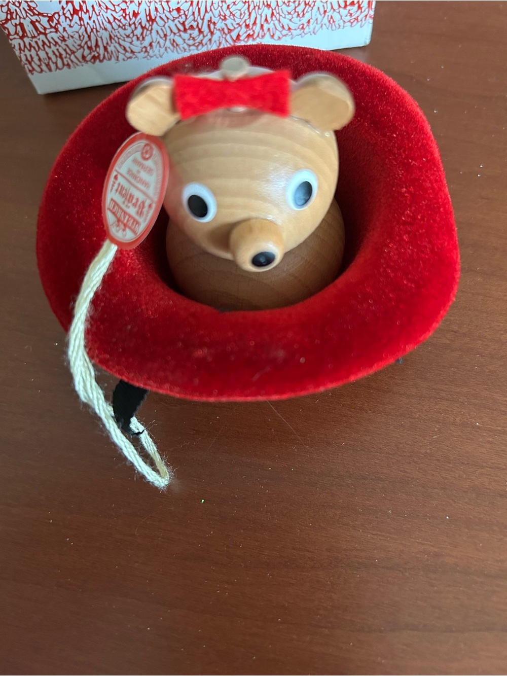 Steinbach vintage ornament Bear in Red Velvet Hat